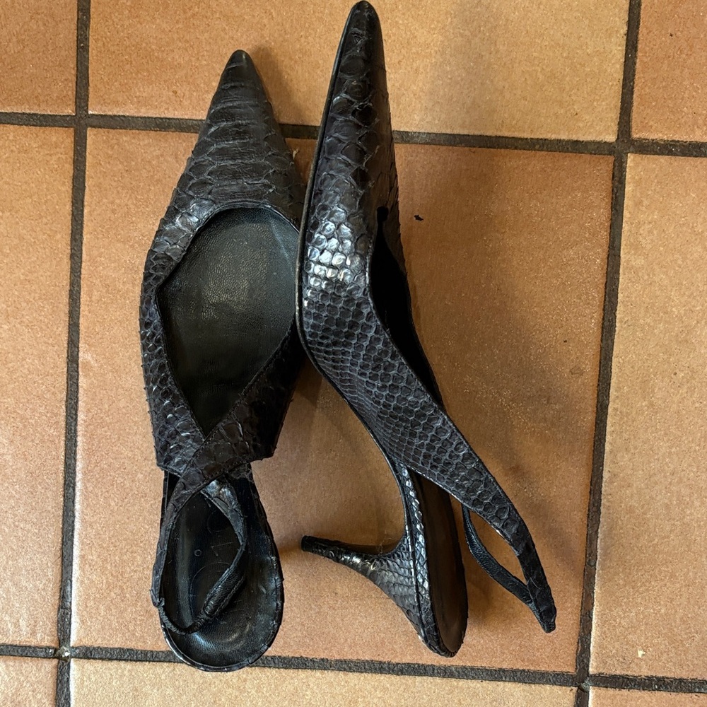 Dior Black Snakeskin Pointed-Toe Slingback Heels